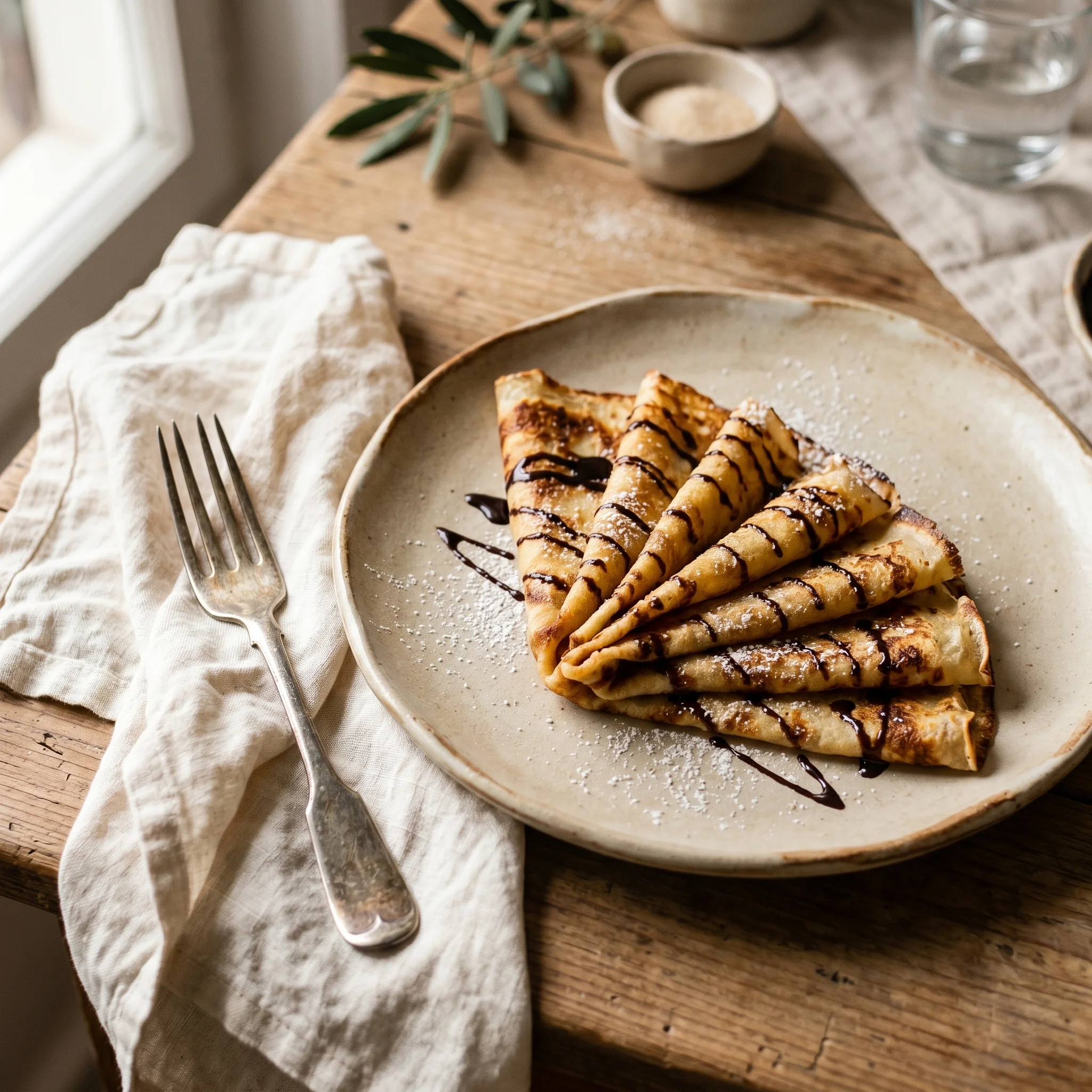 Crepe dorata con cioccolato e zucchero a velo — Gelateria Orso Bianco